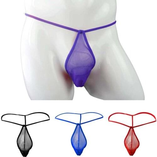 Mens sexy underwear thong temptation low waist transparent mesh T pants breathable low waist youth love sexy underwear