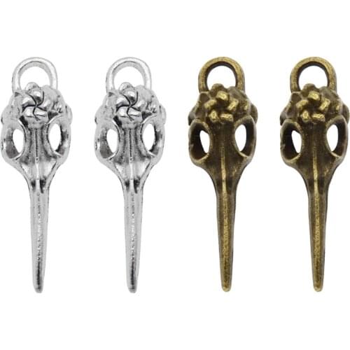 6Pcs Mix Raven Skull Charms Alloy Animals Bird Head Pendant Handmade Necklace Vintage Jewelry Findings 40*12mm Hiphop Earrings