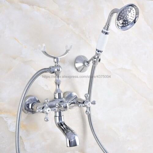Polished Chrome Bath Tub Faucet Ceramic Handle & Handheld Shower Head Faucet Bathtub faucet set shower faucet set Nna714