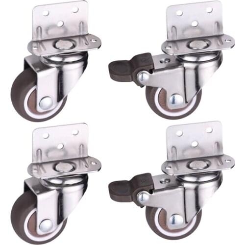 Furniture Casters Crib Rubber Wheel L type 1/1.25/1.5/2 inch Swivel Mute Brake Caster Furniture Hardware Fittings set of 4