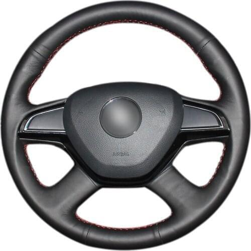 Hand-stitched Black PU Faux Leather Car Steering Wheel Cover for Skoda Citigo 2013 Fabia 2013 Superb 2013-2015 Roomster 2013