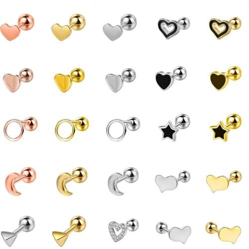 TrustDavis 1Pcs 925 Sterling Silver Sweet Heart Round Moon Star Triangle Screw Earring For Women Wedding Fine Jewelry DB1409