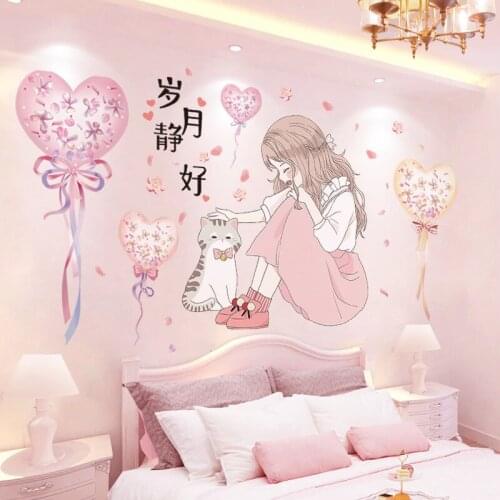 [SHIJUEHEZI] Balloons Wall Stickers DIY Cartoon Girl Wall Decals for Kids Rooms Baby Bedroom Nursery Home Decoration