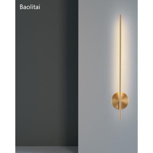 Nordic Pure Copper Wall Lamp Line Led 10W 220V Modern TV Backdrop Bedside Bedroom Living Room Aisle Stair Home Decoration Light