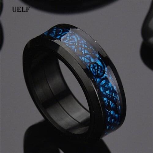 Uelf 2019 Titanium Steel Black Carbon Fiber Rings Fashion Red Blue Ring Anel Masculino Mens Cool Jewelry