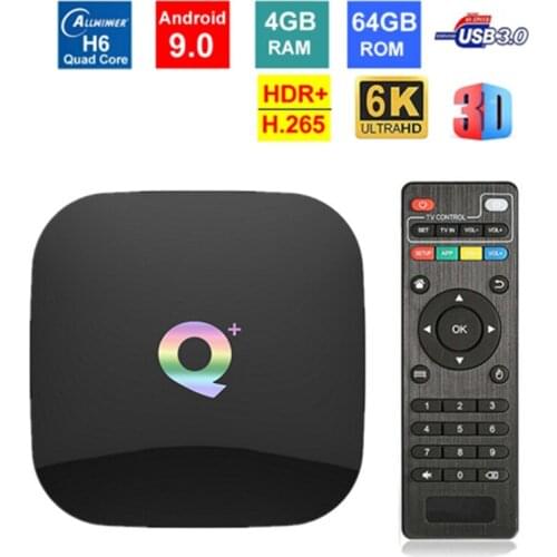 Q plus smart tv box android 9.0 allwinner h6 4gb/64gb 32gb 6k h.265 media player usb3.0 2.4g wifi definir caixa superior mídia w