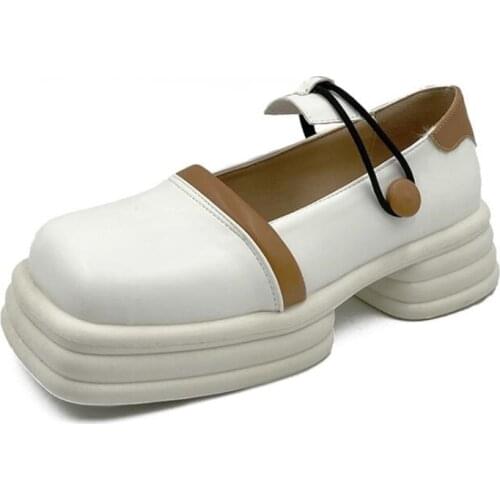 New womens single shoes fashion leather face square toe thick bottom non-slip lightweight comfortable casual shoes women