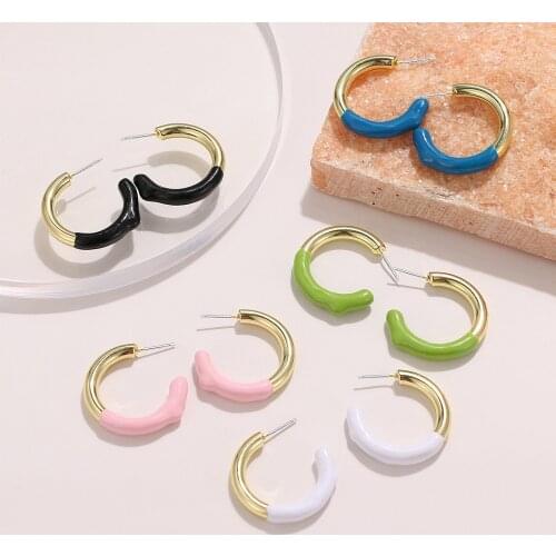 KISS WIFE Round Colourful Metal Resin Hoop Earrings For Women Fashion Hoops Paint Earrings 2021 Trendy Party Jewelry Gifts