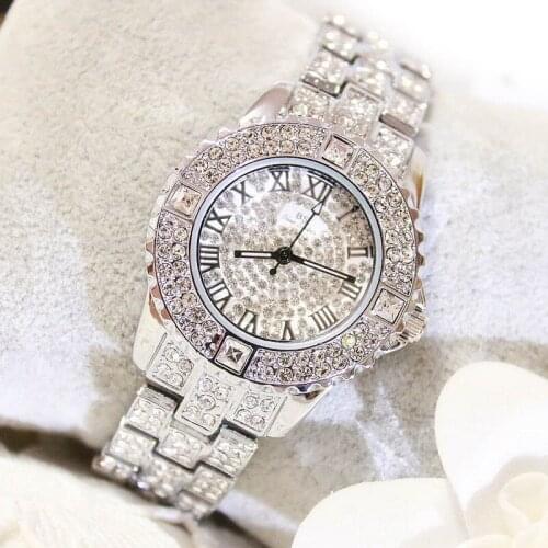 2019 Fashion Watch Women Full Luxury Diamonds Lady Watch Elegant Dress Silver Band Stainless Steel Quartz Clock Reloj Mujer