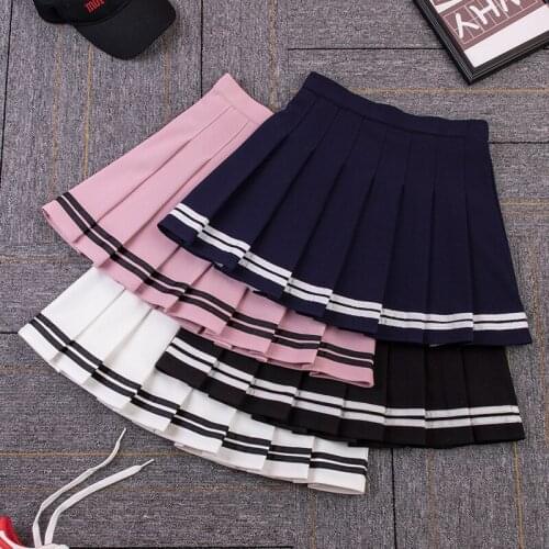 High Waist Womens Skirts Striped Pleated Skirt Elastic Waist Female Skirts Sweet Mini Skirts Dance Skirt Plaid Skirt y2k