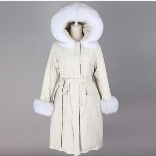 Maomaokong2019 womens down jacket Natural fox fur big fur collar White duck down jacket Winter warm park coat