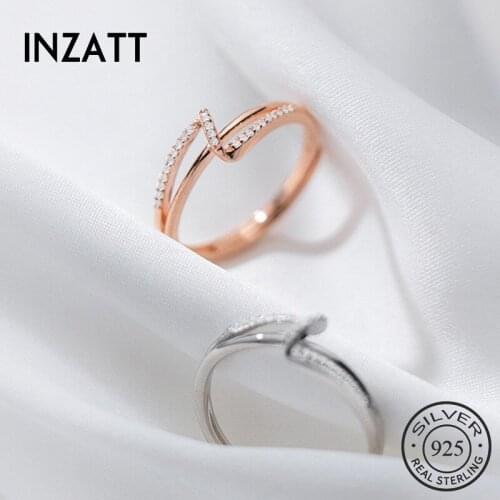 INZATT Real 925 Sterling Silver Zircon Cross Line Adjustable Ring For Fashion Women Party Geometry Fine Jewelry Punk Accessories