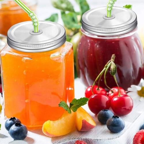 10 Pieces Stainless Steel Regular Mouth Mason Canning Jar Lids with Straw Hole Leak Proof Reusable Mason Silver Jar
