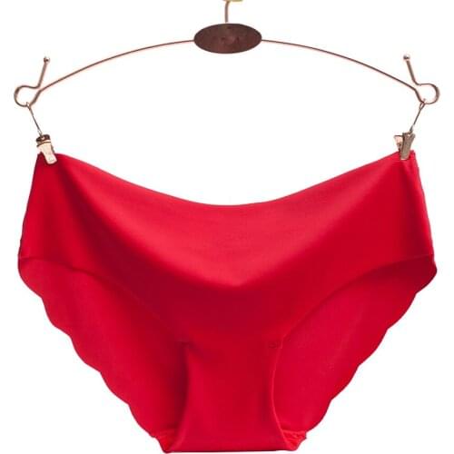 10Pcs Wholesale Seamless Panties Women Underwear Sexy Ruffles Solid Soft Briefs One-piece Ladies Intimates Lingerie RED BLUE