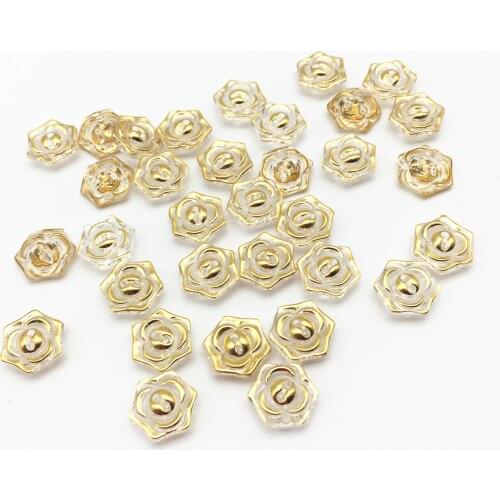 100pcs 13mm Silver/Gold Acrylic Rose Flower 2 Holes Buttons Round Baby Fancy Shiny Coat Boots Shiny Sewing Clothes Accessories