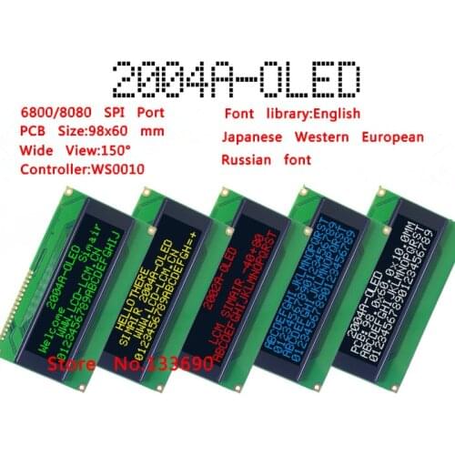 2.88'' EH002004A 2004 204 20*4 Military Level Character OLED Module Screen Build-In WS0010 6800/8080 Parallel Serial SPI Port