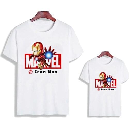 2021 Summer Family Matching Clothes Short Sleeve Mommy And Me Father Son Baby Kids Marvel Ironman Tshirts Family Look T-shirt