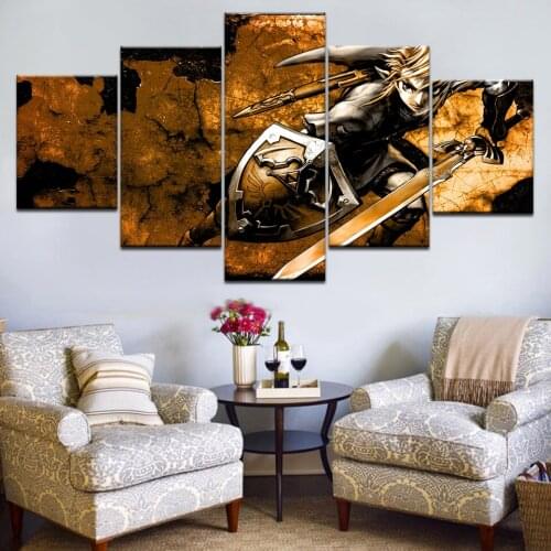 5pcs HD Printing Canvas Painting Anime Shield Sword Art Group Home Decor Wall Poster Modular Picture