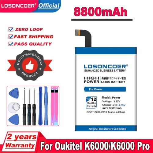 LOSONCOER 7300mAh Power Battery For Ulefone Power DOOGEE T6/ T6 Pro Oukitel K6000 K6000 PRO Homtom HT6 Replacement Phone Battery