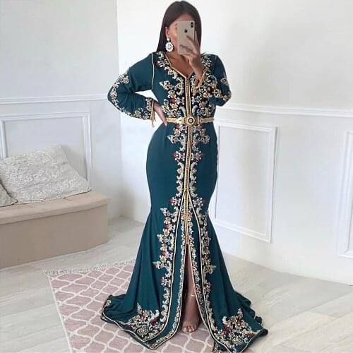 Bbonlinedress Moroccan Caftan Evening Dresses Beads Hand Work Muslim Evening Dress Arabic Abaya Formal Dress robe de soiree