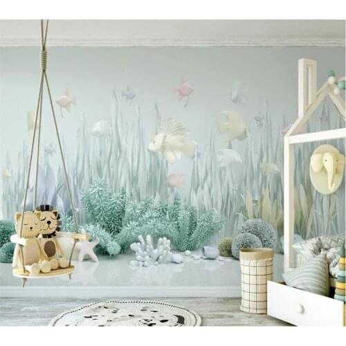 Beibehnag Custom 3d wallpaper small fresh underwater world mural papel de parede 3d childrens room TV background wall painting