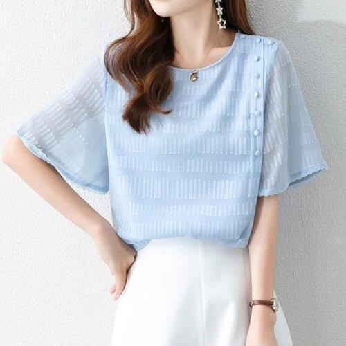 White short-sleeved T-shirt top Womens Summer New Loose Chiffon Shirt T-shirt t shirts harajuku shirt Regular Summer