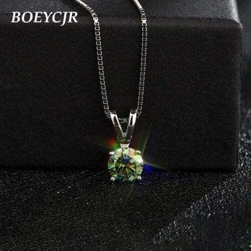 BOEYCJR 925 Silver 1ct/2ct Green Moissanite VVS1 Engagement Elegant Wedding Pendant Necklace for Women Gift