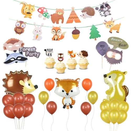 Large Jungle Animals Balloons Raccoon Fox Helium Animal Balloon Happy Birthday Jungle Party Decoration Kids Baby Shower Decor