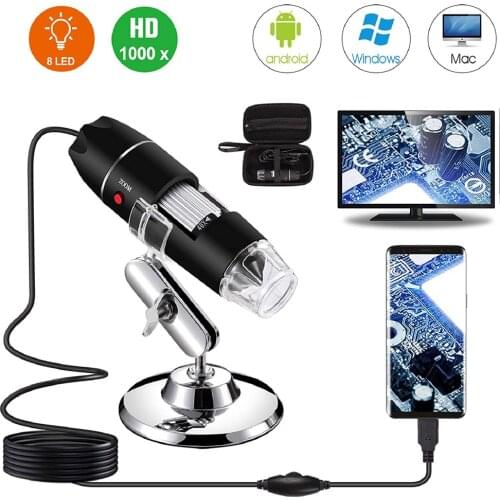USB Digital Microscope 40X to 1000X Bysameyee 8 LED Magnification Endoscope Camera with Carrying Case & Metal Stand