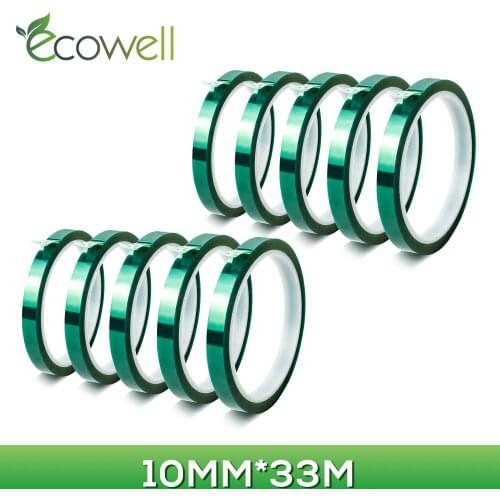 Ecowell 10Pcs Green PET Heat-resistant tape Width 10mm Length 33m PET High Temperature Protect for PCB Solder Plating Insulation