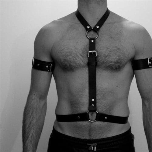 Erotic Leather Lingerie Gay Body Harness Belts Fetish Men Chest Arm Harness Strap BDSM Gay Clothes for Adult Sex Rave