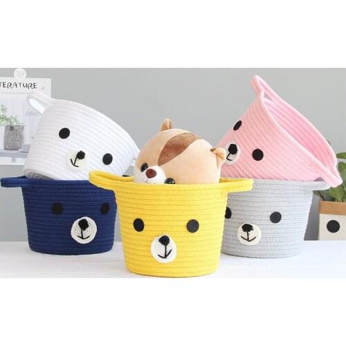 Cotton Rope Storage Bucket Woven Basket Storage Frame Cartoon Cute INS Desktop Sundry With Hand Gift Storage Basket