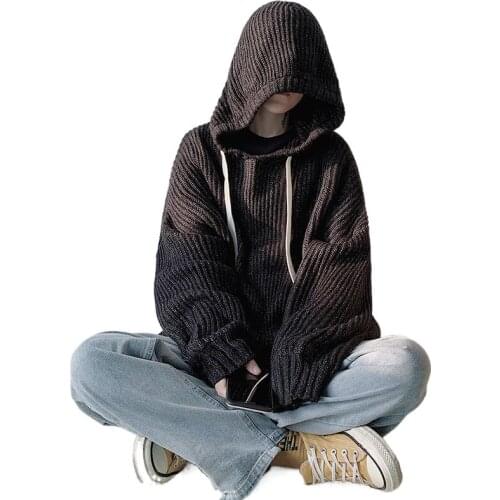 Ins Hong Kong wind autumn winter hooded sweater male lazy wind loose Korean version of the trend student knitwear jacket couple