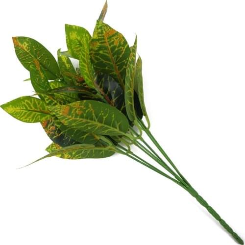 33cm 7 Forks Fake Leaf Artificial Flowers with Leaf Green Grass Plastic Plants Foliage Bush for Home Wedding Party Supplies
