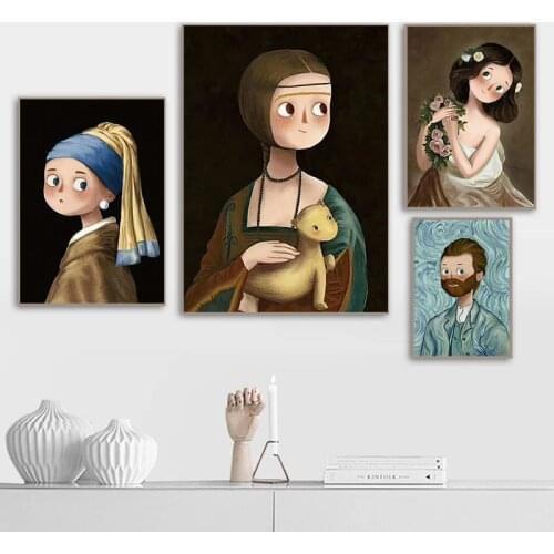 World Famous Poster Canvas Painting Cartoon Girl with Pearl Earrings Pictures for Home Design Wall Art Printing for Room Cuadros