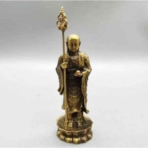 Chinese Antique Collection Jiuhua Mountain Jizo King Pure Bronze Buddha Statue