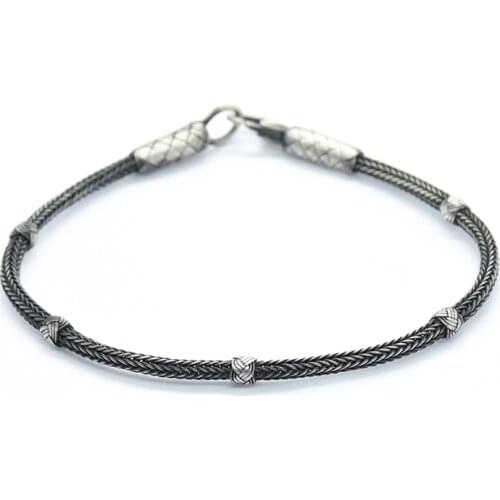 KSG Unisex 1 Pc Bracelet Oxidized Fine Silver Woven Chain Casual Jewelry Nautical Kazaziye Men Womens Gift Bangle