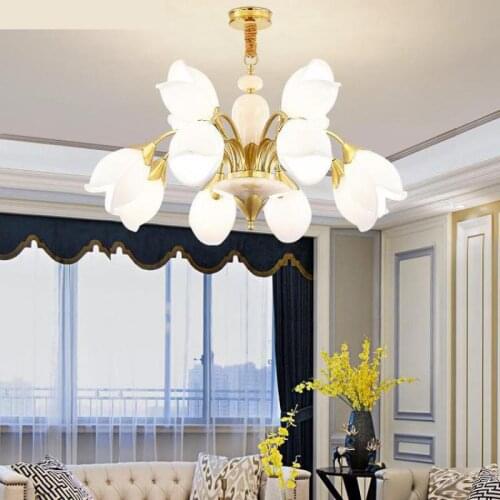 Nordic copper Chandelier Lighting Luxury jade lamps living room dining room lights Chandeliers Ceiling Bar glass Light Fixtures