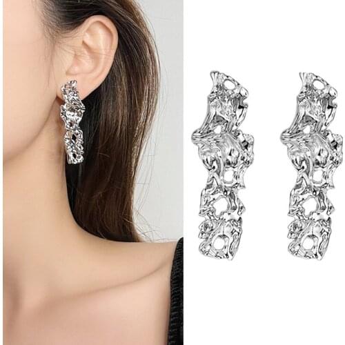 Fashion Silver Irregular Hip Hop Rock Drop Earrings for Women 2021 New Arrival Design Geometric Train Statement Dangle Jewelry