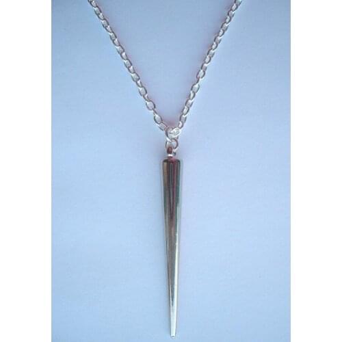 Fashion Jewellery-Silvertone Spike Pendant-Charm Jewelry Vintage Statement Sweater Chain Necklace Q48