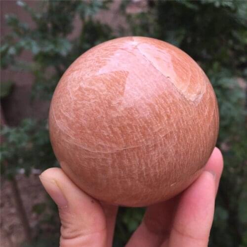 Natural peach moonstone sphere quartz crystal stone ball healing reiki decoration gift