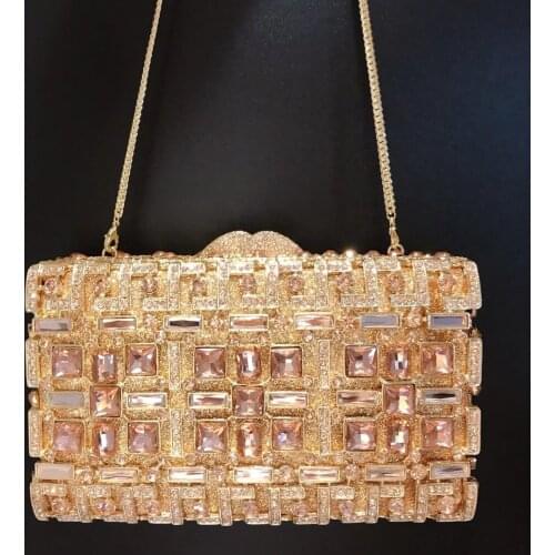 New Arrival 2021 Champagne Color Rhinestone Purse High Quality Women’s Diamond Crystal Evening Clutches Ladies Party Phone Bag