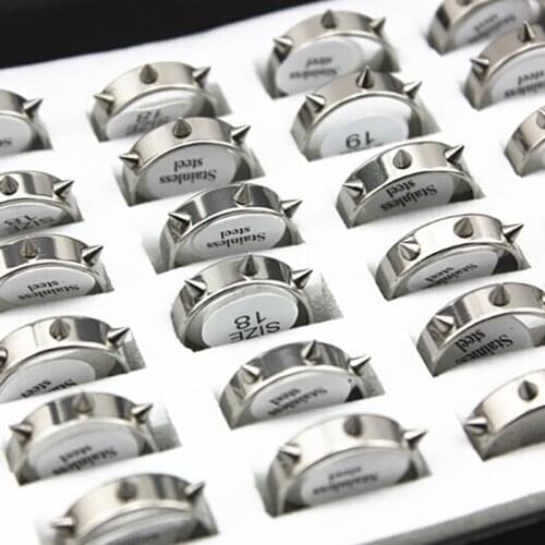Wholesale 36pcs punk style rings Spiking stainless steel silver color fashion mixed Rock simple jewelry band for girls and boys