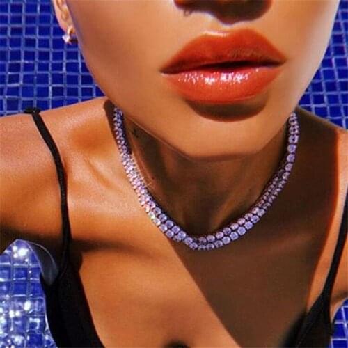 1 row Rhinestone mens and womens hip-hop 18 inch Necklace rapper Necklace ice TENNIS NECKLACE shiny womens Necklace