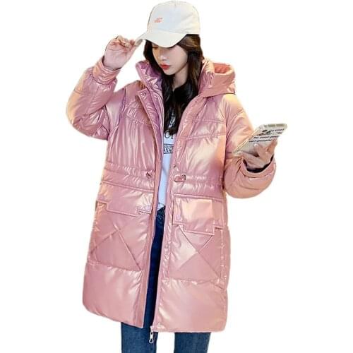 Parkas Women New Winter Down Jacket Women Coat Long Hooded Outwear Glossy Thick Cotton Padded Basic Women Clothing