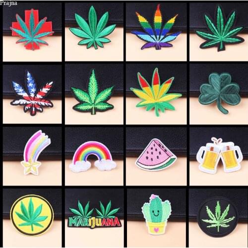Prajna Hippie Leaf Patches For Clothing Iron On Embroidered Patches Rainbow Patch Stripes Stickers On Clothes Cartoon Badge DIY