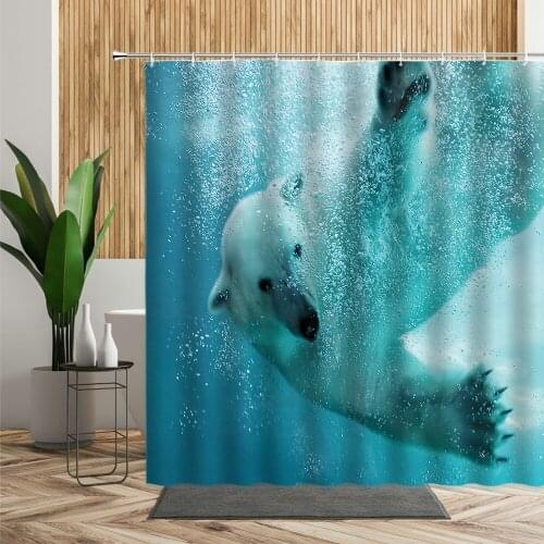 Polar Bear Swimming Underwater Bathroom Fabric Shower Curtain Waterproof Polyester Curtains Set Home Furnishing Decor With Hooks