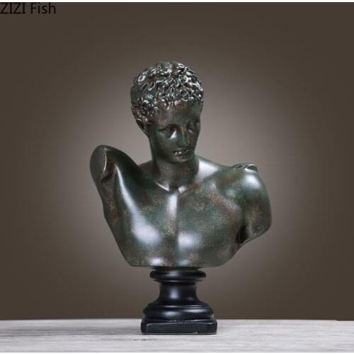 Retro Portrait Statue Decorative Ornaments Human Body Art Bust Sculpture Imitation Bronze Resin Figurines Vintage Home Decor