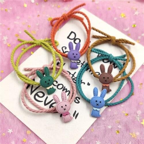 5PCS Lovely Rabbit Cartoon Elastic Hair Bands Toy For Girls Handmade Bow Headband Scrunchy Kids Hair Accessories For Womens