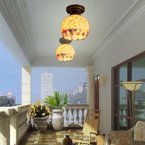 Mediterranean LED bedroom shell ceiling lamp personalized balcony aisle corridors entrance cloakroom shell lamps